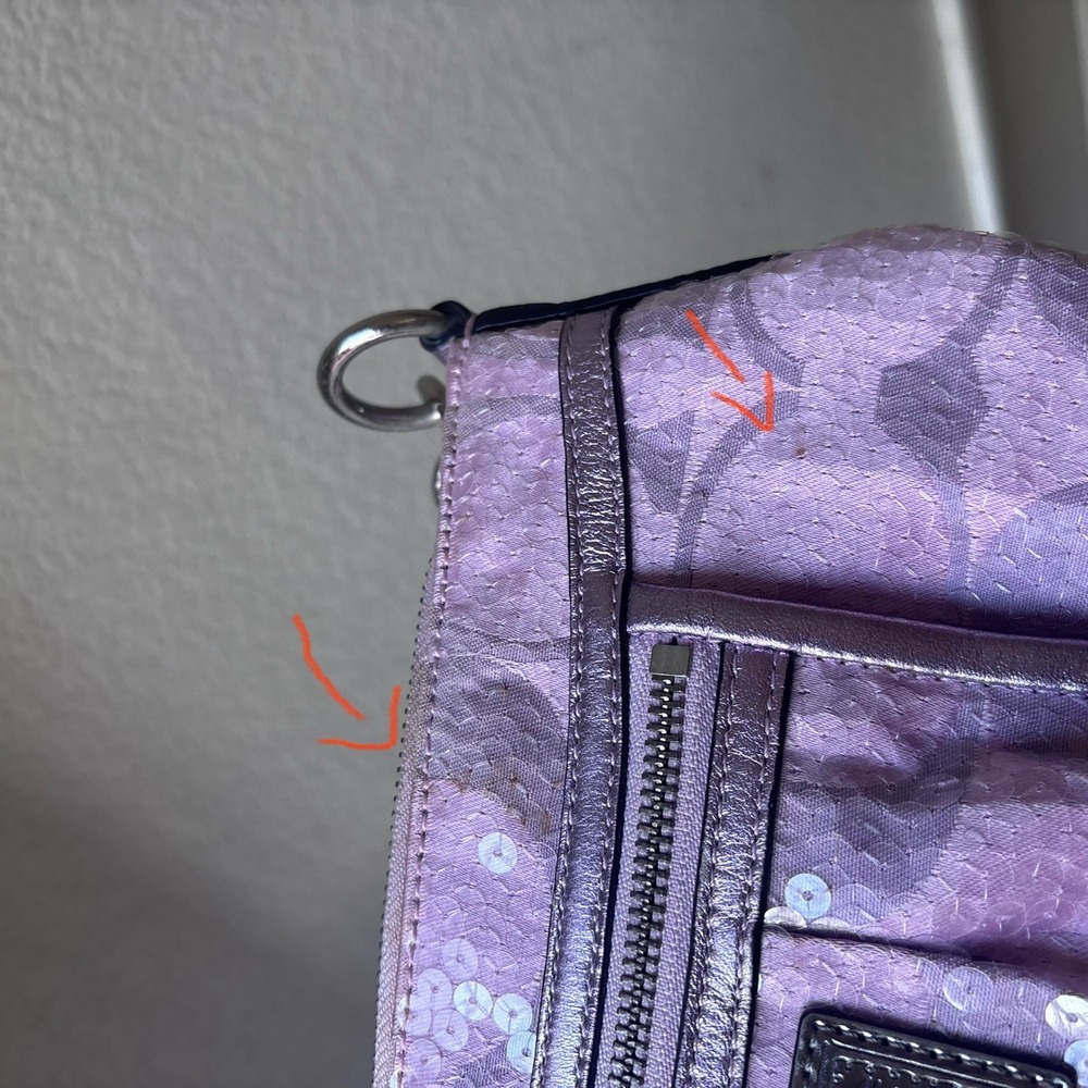 Vtg COACH Poppy Pink Purple Sequin Signature C Shoulder Bag Mcbling Y2K - Picture 4 of 14